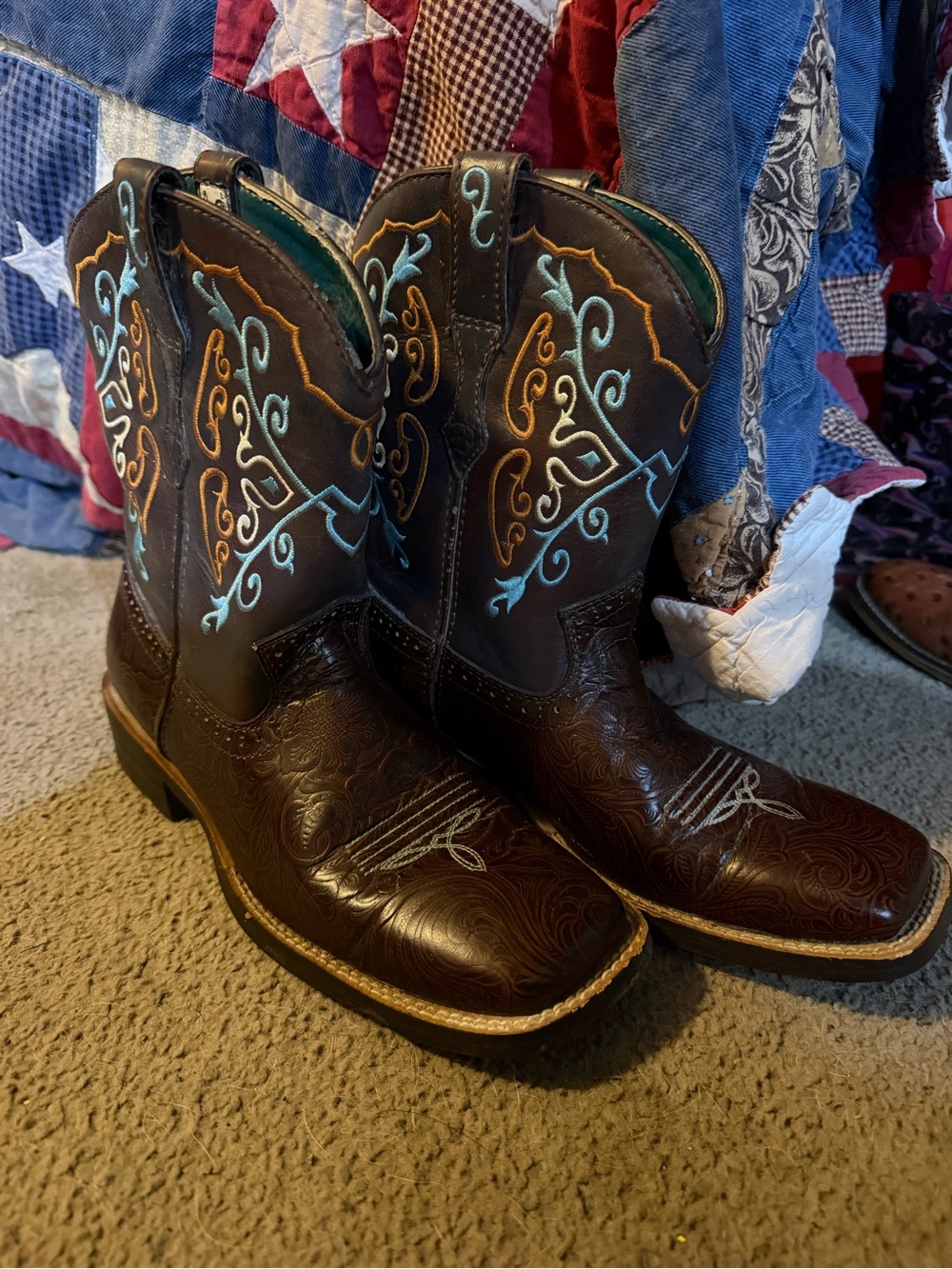 Ariat Dark Brown Western Boots with Turquoise & Gold Embroidery